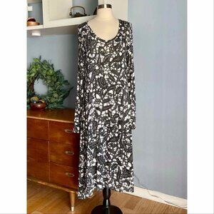 Thakoon A-Line Midi Dress Viscose Jersey Black White Print